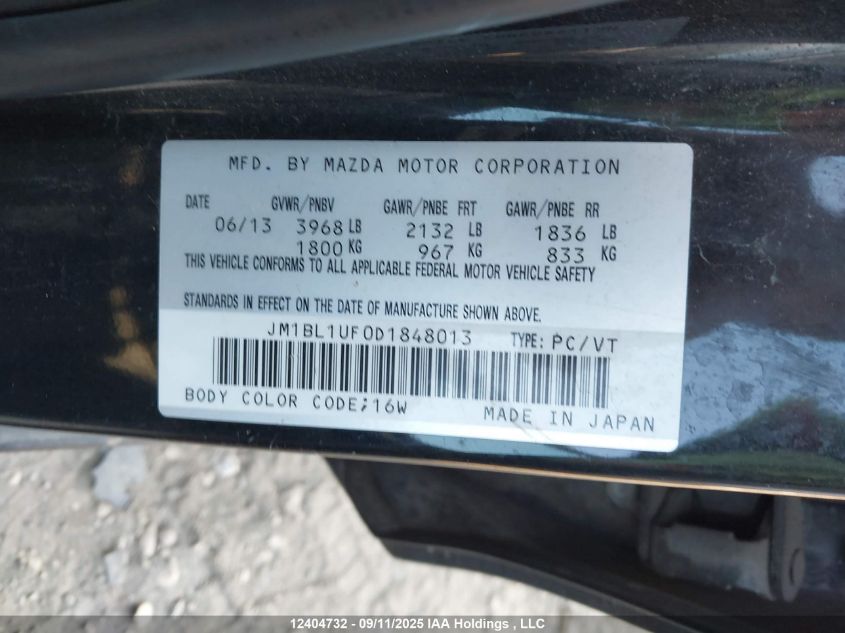 2013 Mazda 3 I VIN: JM1BL1UF0D1848013 Lot: 12404732