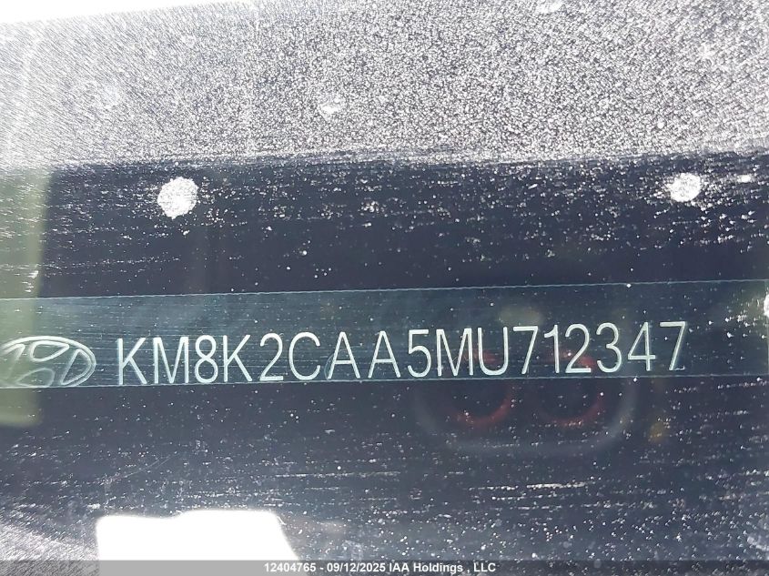 2021 Hyundai Kona Sel VIN: KM8K2CAA5MU712347 Lot: 12404765