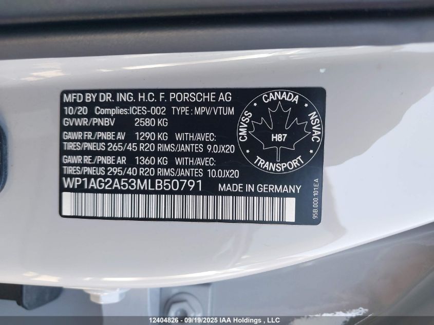 2021 Porsche Macan Gts VIN: WP1AG2A53MLB50791 Lot: 12404826