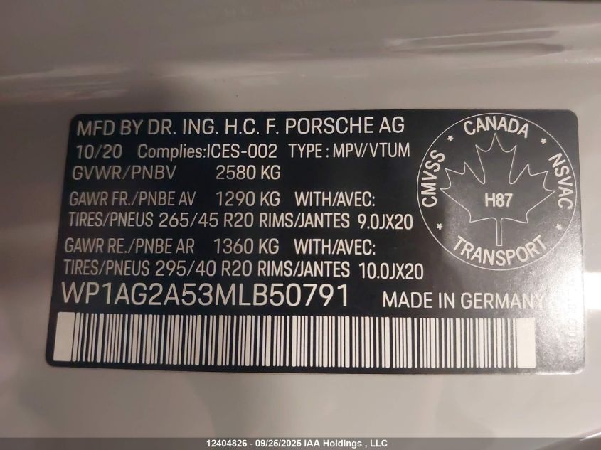 2021 Porsche Macan Gts VIN: WP1AG2A53MLB50791 Lot: 12404826