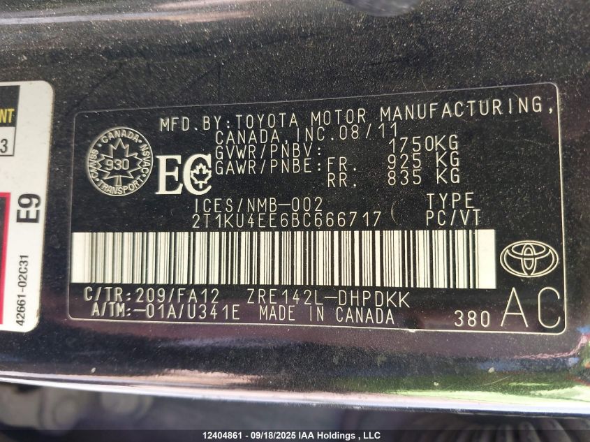 2011 Toyota Matrix VIN: 2T1KU4EE6BC666717 Lot: 12404861