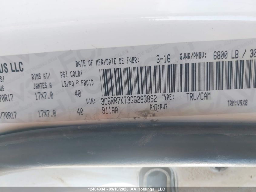 2016 Ram 1500 St VIN: 3C6RR7KT3GG283892 Lot: 12404934