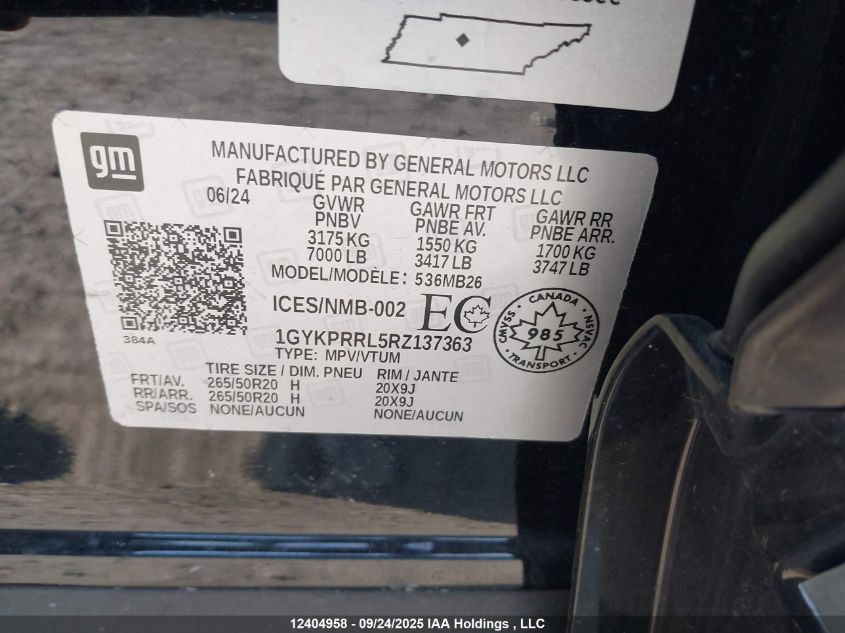 2024 Cadillac Lyriq Luxury 2 Rwd VIN: 1GYKPRRL5RZ137363 Lot: 12404958