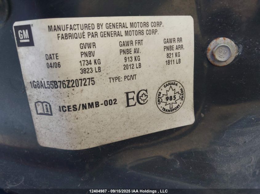 2006 Saturn Ion VIN: 1G8AL55B76Z207275 Lot: 12404987