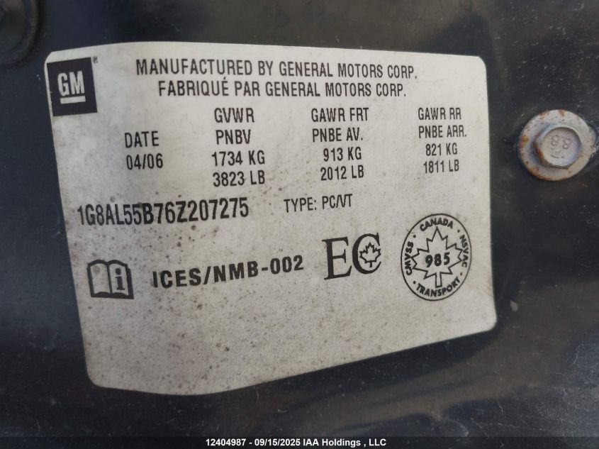 2006 Saturn Ion VIN: 1G8AL55B76Z207275 Lot: 12404987