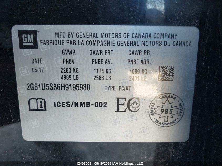 2017 Cadillac Xts W20 Livery Package/W30 Stretch Livery VIN: 2G61U5S36H9195930 Lot: 12405008