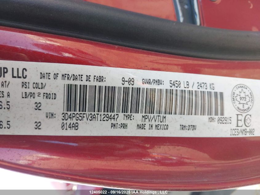 2010 Dodge Journey Sxt VIN: 3D4PG5FV3AT129447 Lot: 12405022