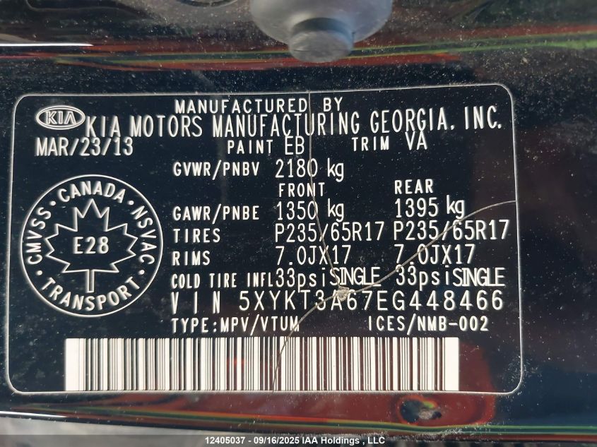 2014 Kia Sorento Lx/Se VIN: 5XYKT3A67EG448466 Lot: 12405037