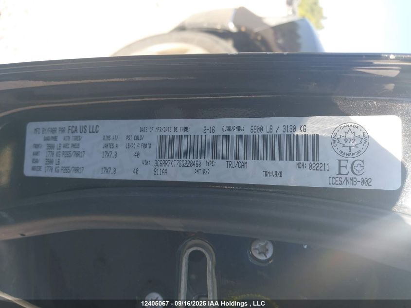 2016 Ram 1500 St VIN: 3C6RR7KT7GG228460 Lot: 12405067