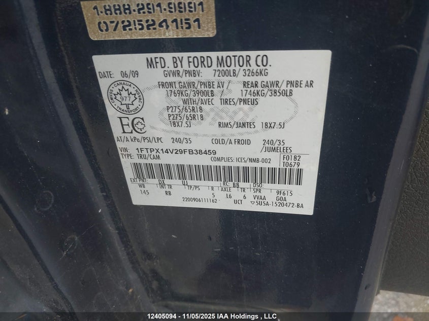 1FTPX14V29FB38459 2009 FORD F-150 photo no. 9