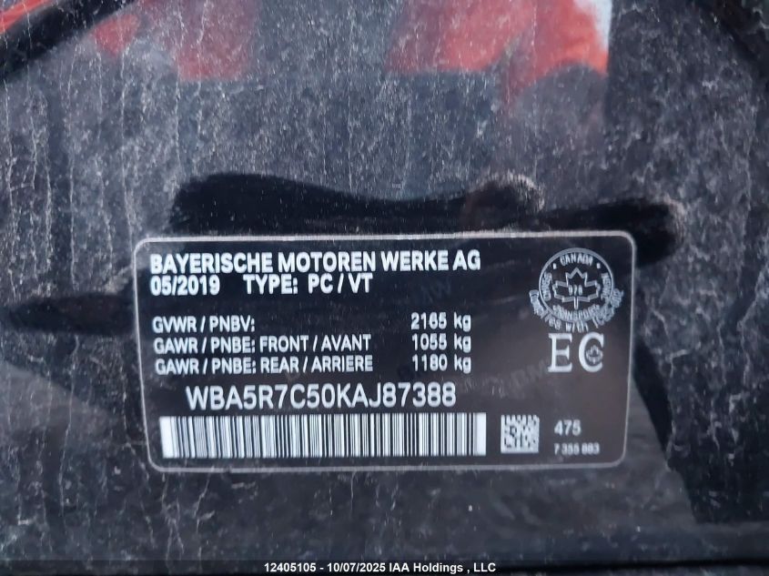 2019 BMW 330Xi VIN: WBA5R7C50KAJ87388 Lot: 12405105