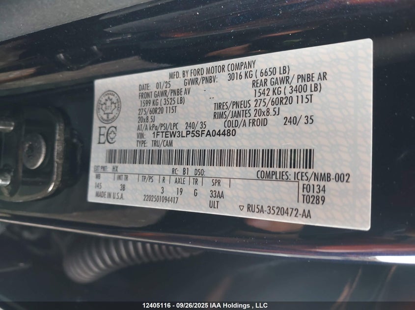 1FTEW3LP5SFA04480 2025 FORD F-150 photo no. 9