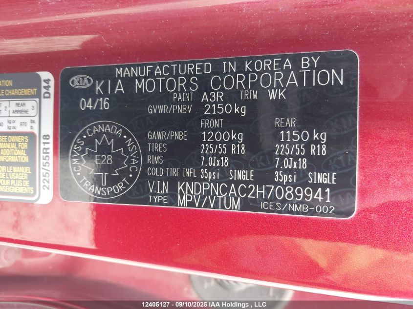 2017 Kia Sportage Ex VIN: KNDPNCAC2H7089941 Lot: 12405127