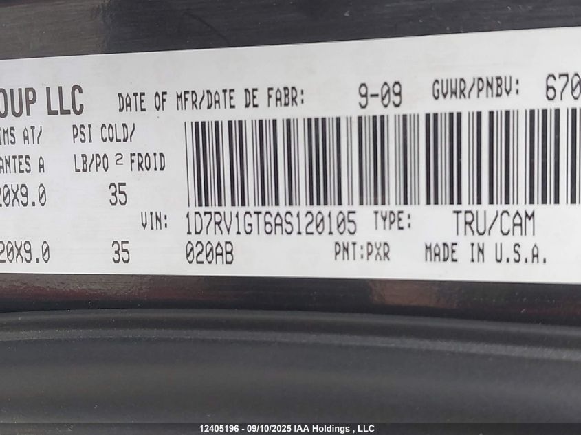 2010 Dodge Ram 1500 VIN: 1D7RV1GT6AS120105 Lot: 12405196