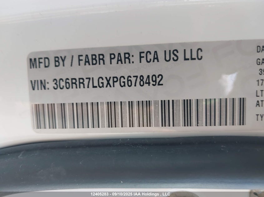2023 Ram 1500 Classic Slt VIN: 3C6RR7LGXPG678492 Lot: 12405283