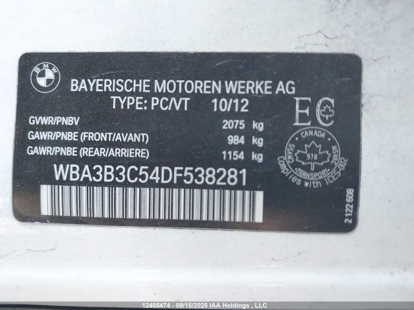 2013 BMW 328I xDrive/xDrive Classic Line VIN: WBA3B3C54DF538281 Lot: 12405474