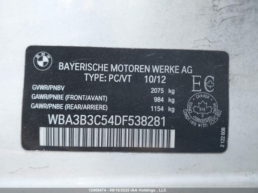 2013 BMW 328I xDrive/xDrive Classic Line VIN: WBA3B3C54DF538281 Lot: 12405474
