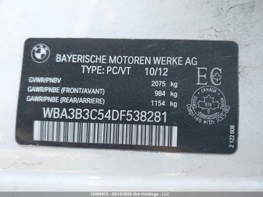 2013 BMW 328I xDrive/xDrive Classic Line VIN: WBA3B3C54DF538281 Lot: 12405474