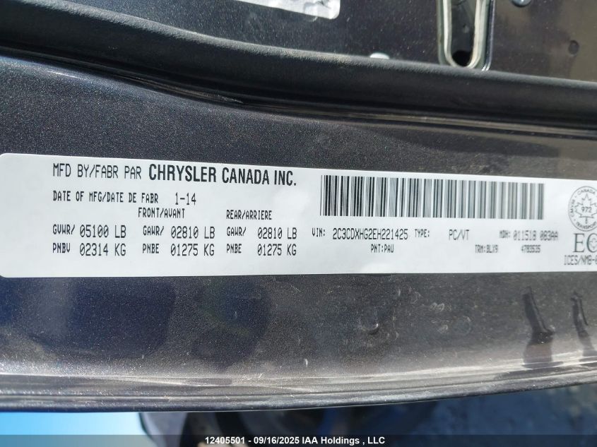 2014 Dodge Charger Sxt VIN: 2C3CDXHG2EH221425 Lot: 12405501