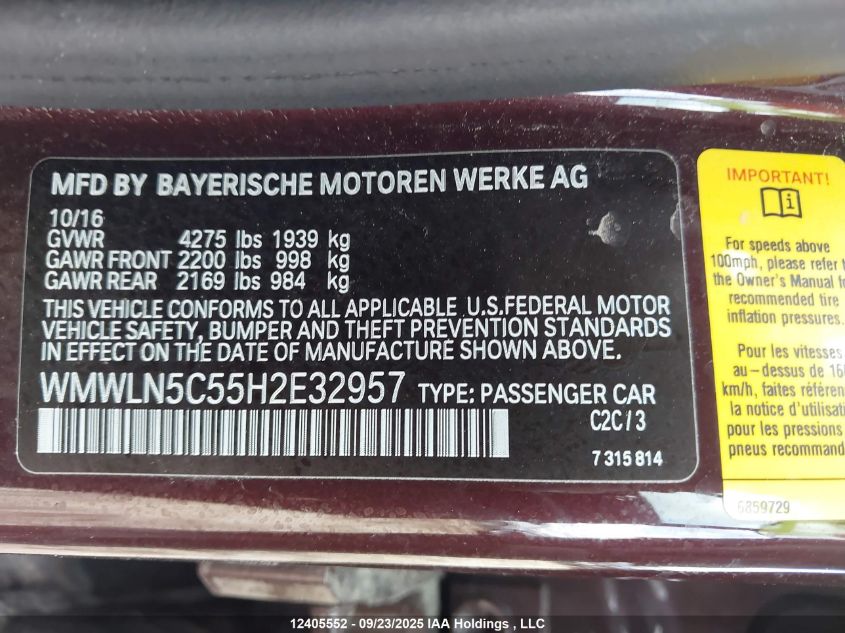 2017 Mini Cooper Clubman VIN: WMWLN5C55H2E32957 Lot: 12405552