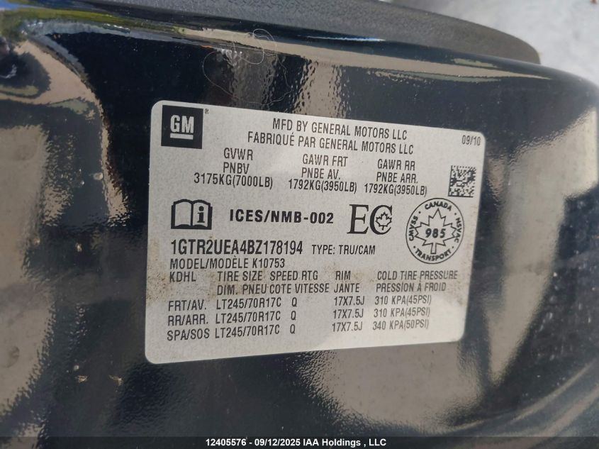 2011 GMC Sierra K1500 Sl VIN: 1GTR2UEA4BZ178194 Lot: 12405576