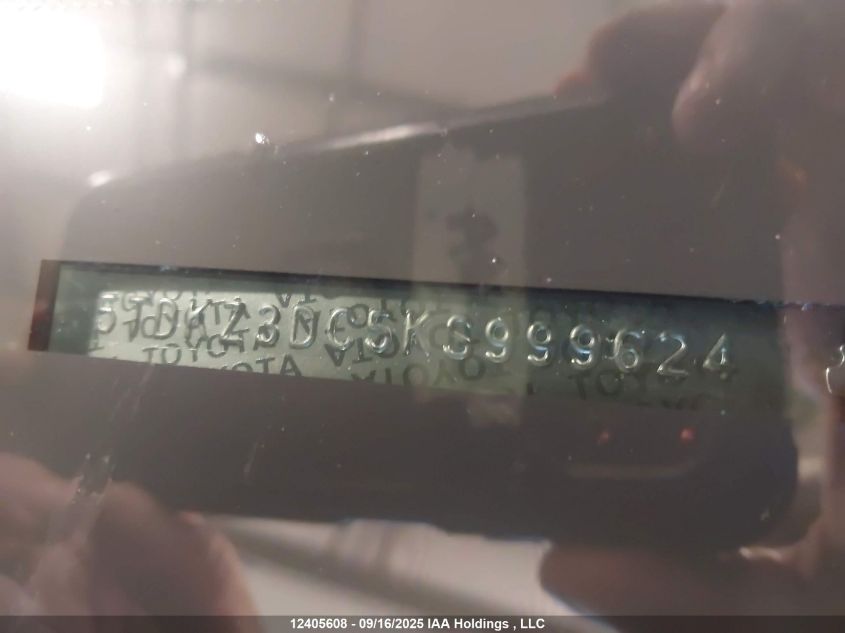 2019 Toyota Sienna Le VIN: 5TDKZ3DC5KS999624 Lot: 12405608