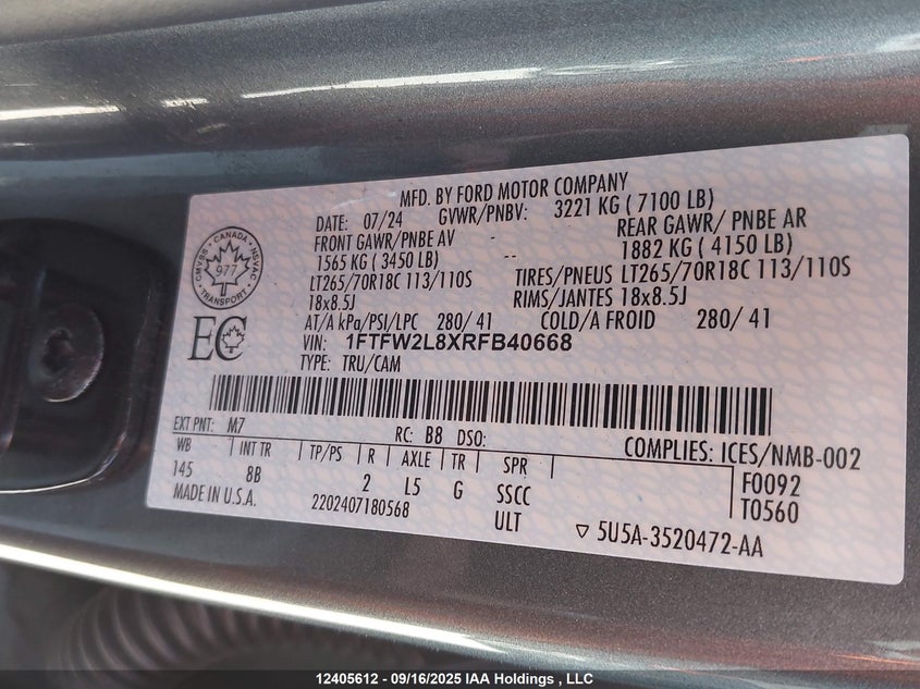 1FTFW2L8XRFB40668 2024 FORD F-150 photo no. 9