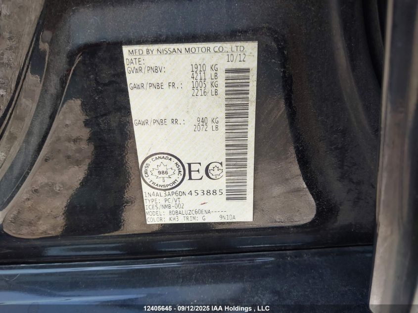 2013 Nissan Altima 2.5/2.5 S/2.5 Sl/2.5 Sv VIN: 1N4AL3AP6DN453885 Lot: 12405645