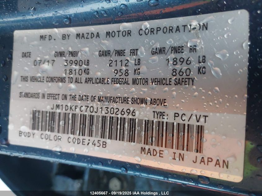 2018 Mazda Cx-3 Touring VIN: JM1DKFC70J1302696 Lot: 12405667