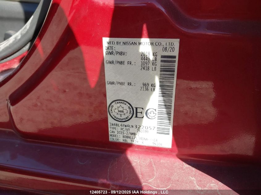 2020 Nissan Altima 2.5 Platinum VIN: 1N4BL4FW4LN322057 Lot: 12405723