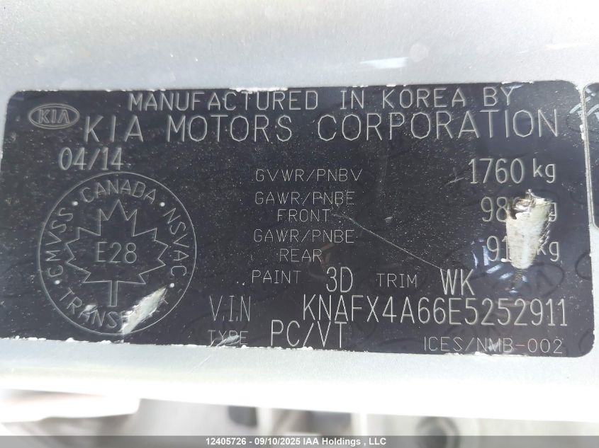 2014 Kia Forte Lx VIN: KNAFX4A66E5252911 Lot: 12405726