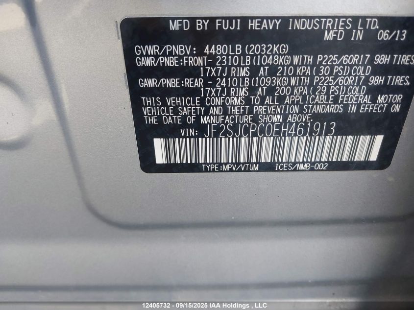 2014 Subaru Forester 2.5I Touring Package VIN: JF2SJCPC0EH461913 Lot: 12405732