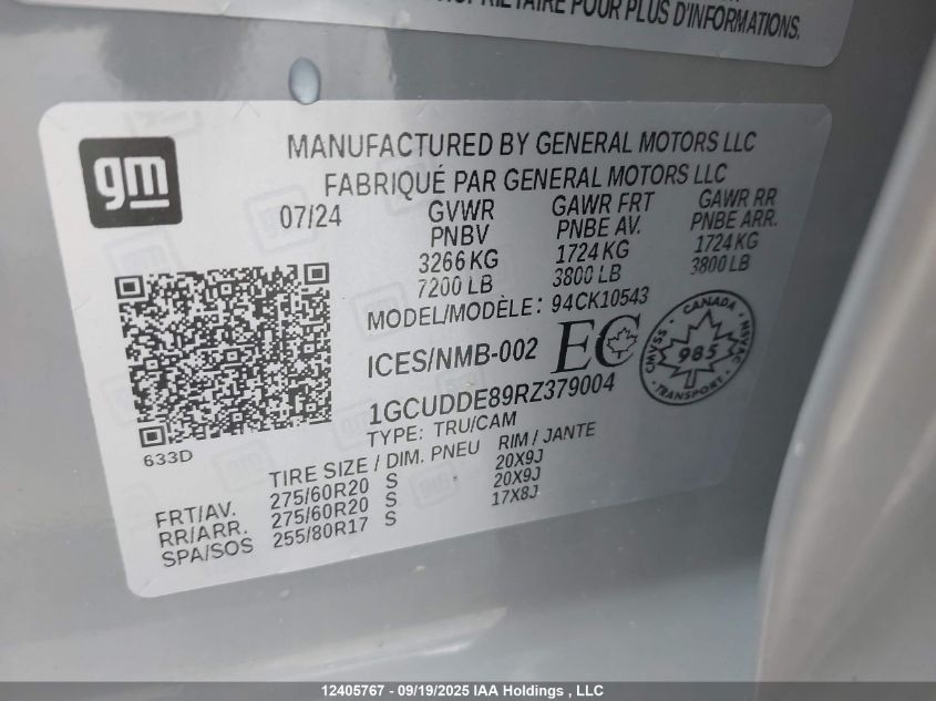2024 Chevrolet Silverado 1500 Lt VIN: 1GCUDDE89RZ379004 Lot: 12405767