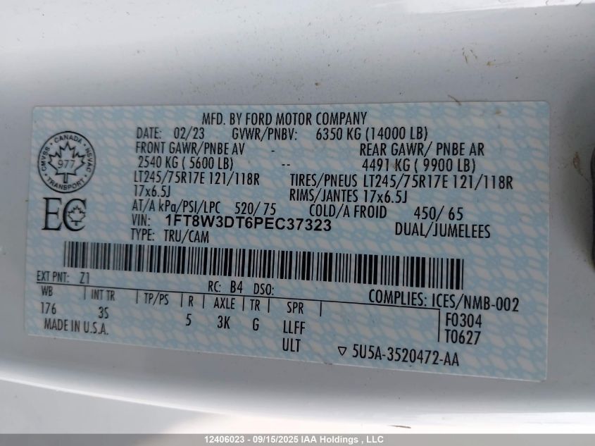 2023 Ford F-350 Xlt VIN: 1FT8W3DT6PEC37323 Lot: 12406023