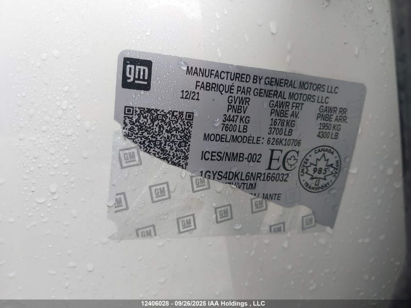 2022 Cadillac Escalade Premium Luxury Platinum VIN: 1GYS4DKL6NR166032 Lot: 12406028