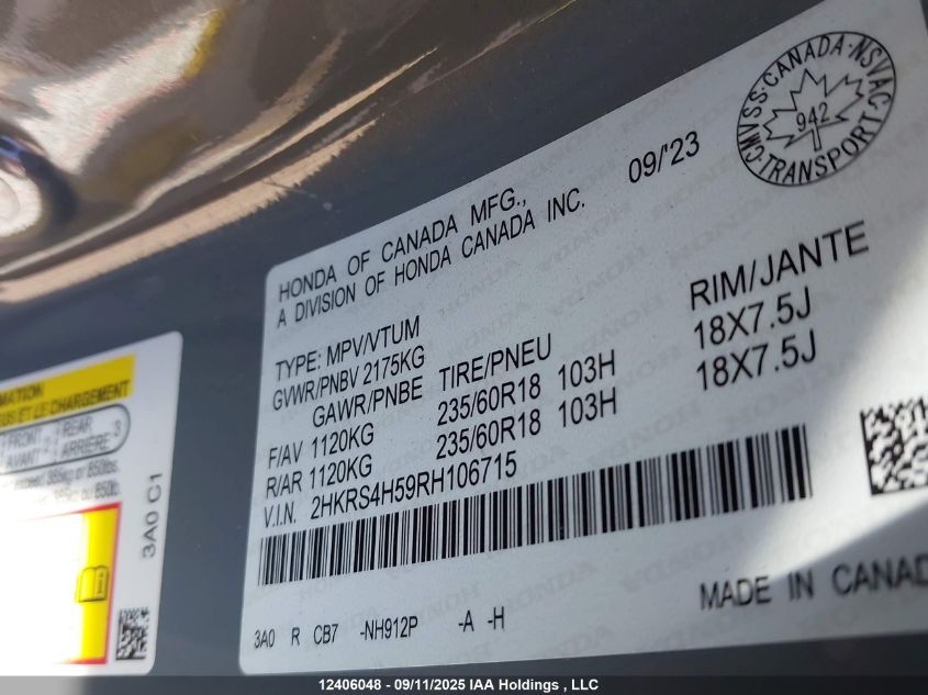 2024 Honda Cr-V VIN: 2HKRS4H59RH106715 Lot: 12406048