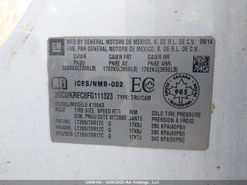 2015 Chevrolet Silverado 1500 VIN: 3GCUKREC8FG111323 Lot: 12406104