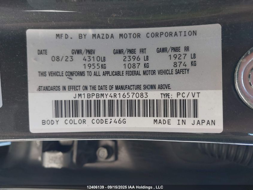 2024 Mazda Mazda3 Gt W/Turbo VIN: JM1BPBMY4R1657083 Lot: 12406139