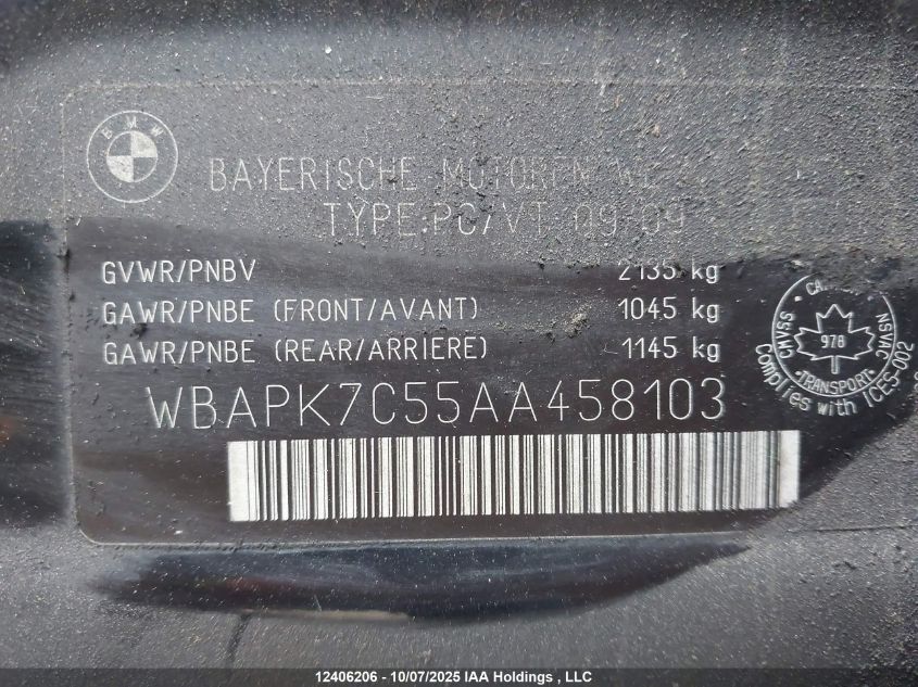 2010 BMW 328 Xi VIN: WBAPK7C55AA458103 Lot: 12406206