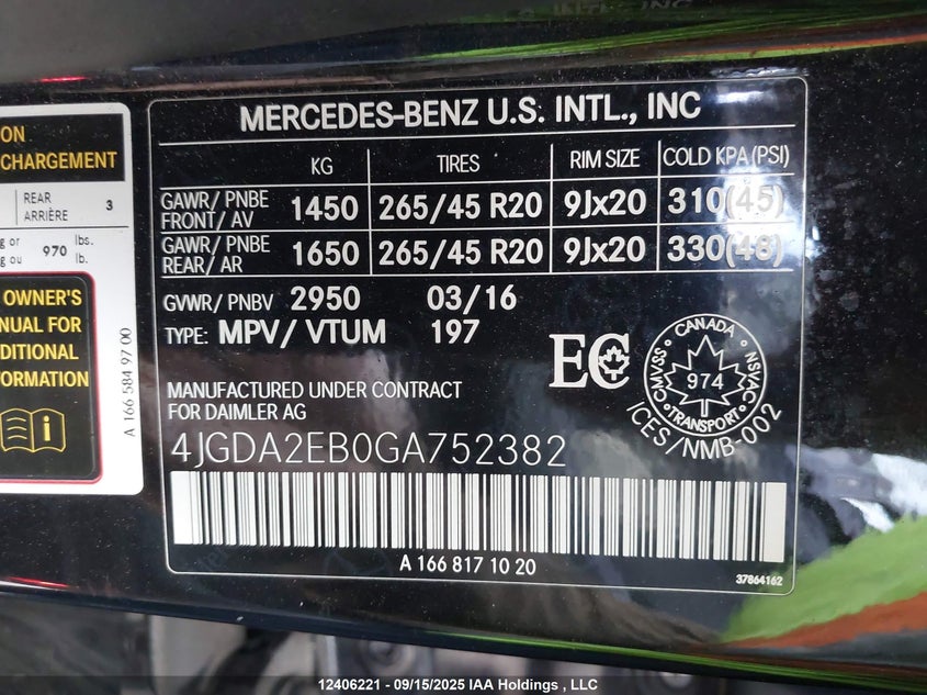 4JGDA2EB0GA752382 2016 MERCEDES-BENZ  photo no. 9