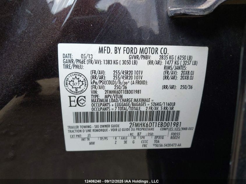 2014 Ford Flex Limited VIN: 2FMHK6DT1EBD01981 Lot: 12406240