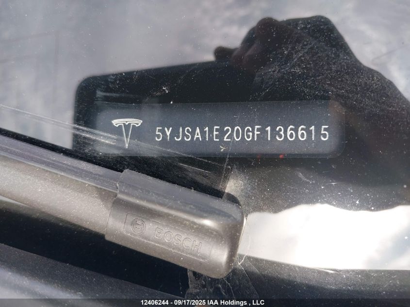 2016 Tesla Model S 60D/70D/75D/85D/90D VIN: 5YJSA1E20GF136615 Lot: 12406244