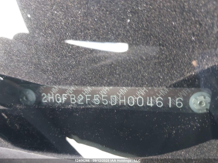 2013 Honda Civic Lx VIN: 2HGFB2F55DH004616 Lot: 12406266