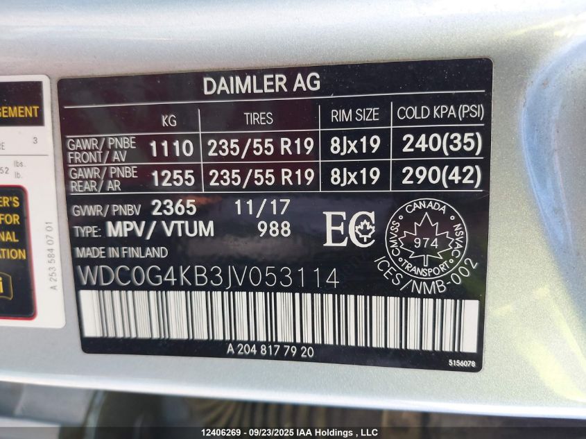 2018 Mercedes-Benz Glc 300 4Matic VIN: WDC0G4KB3JV053114 Lot: 12406269