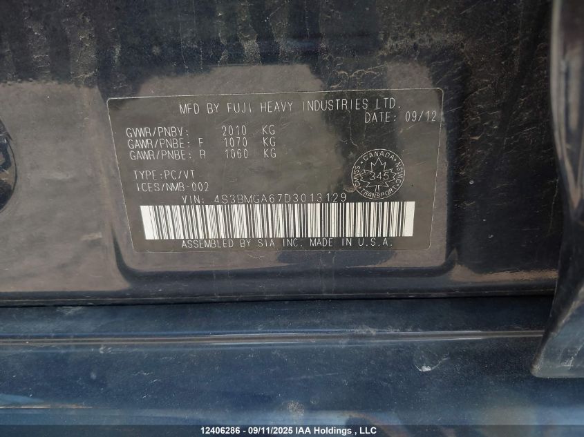 2013 Subaru Legacy 2.5I VIN: 4S3BMGA67D3013129 Lot: 12406286