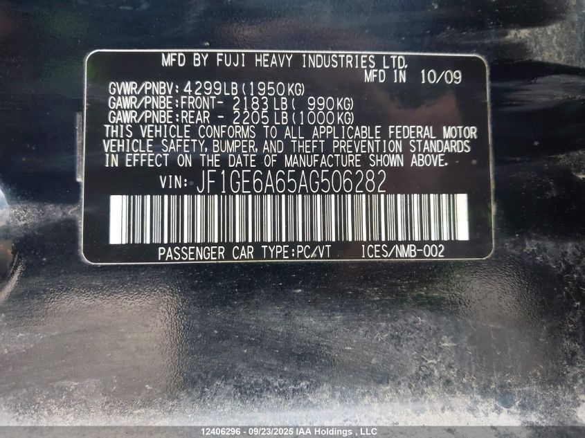 2010 Subaru Impreza 2.5I VIN: JF1GE6A65AG506282 Lot: 12406296