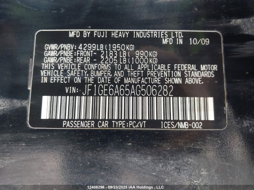 2010 Subaru Impreza 2.5I VIN: JF1GE6A65AG506282 Lot: 12406296