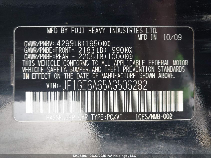2010 Subaru Impreza 2.5I VIN: JF1GE6A65AG506282 Lot: 12406296