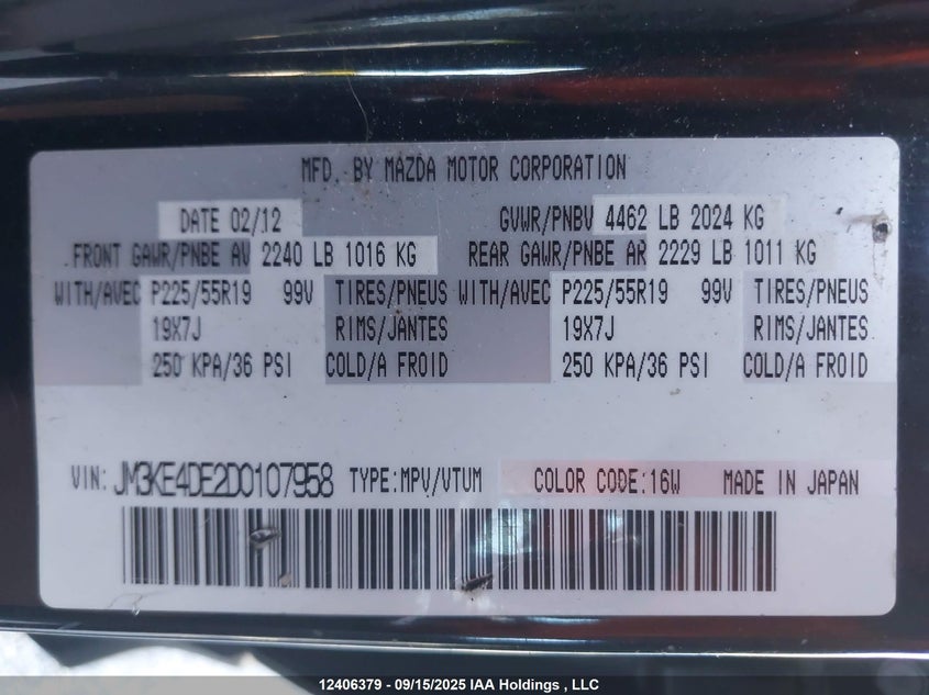 2013 Mazda Cx-5 VIN: JM3KE4DE2D0107958 Lot: 12406379