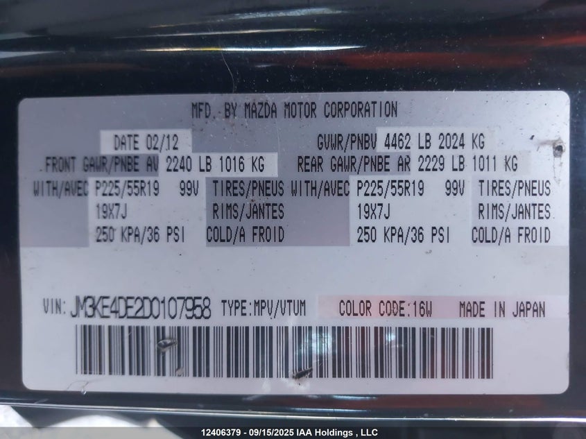 2013 Mazda Cx-5 VIN: JM3KE4DE2D0107958 Lot: 12406379